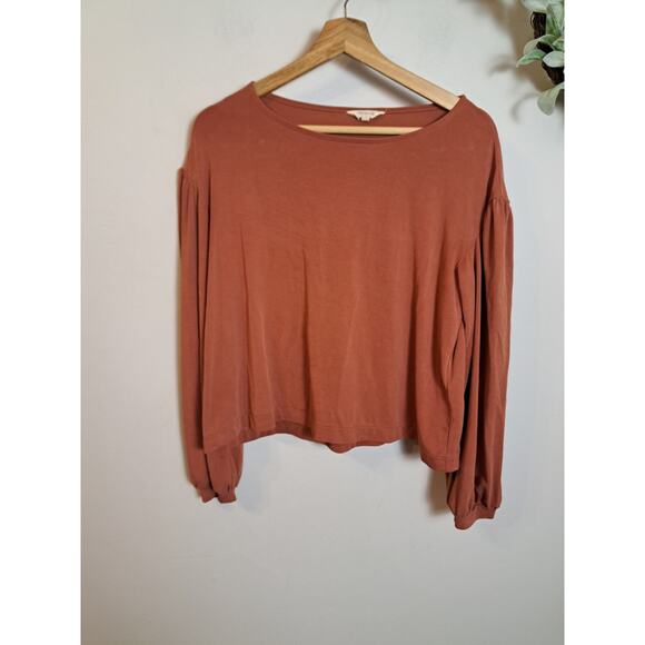 MADEWELL WOMEN'S RUSTY ORANGE SANDWASHED JERSEY GATHERED LONG SLEEVE TOP Sz XS - Picture 2 of 7